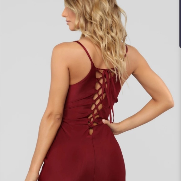 Lace up Maxi Dress-Burgundy - Picture 4 of 4